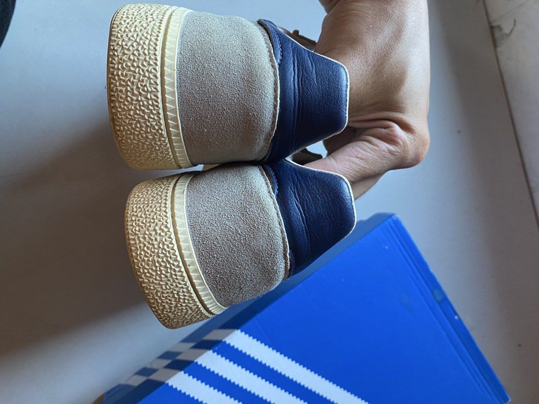 Adidas Handball Spezial Sneakers (Category: Sneakers) located in Calamba. Submitted by marc_nu (Listing ID 1428151413, Image 3). Description: Complete with box Adidas Handball Spezial sneakers. Features a white leather upper with green stripes and a grey suede toe cap. The heel tab is navy blue. Includes the original Adidas box. Size 7, made in Vietnam..