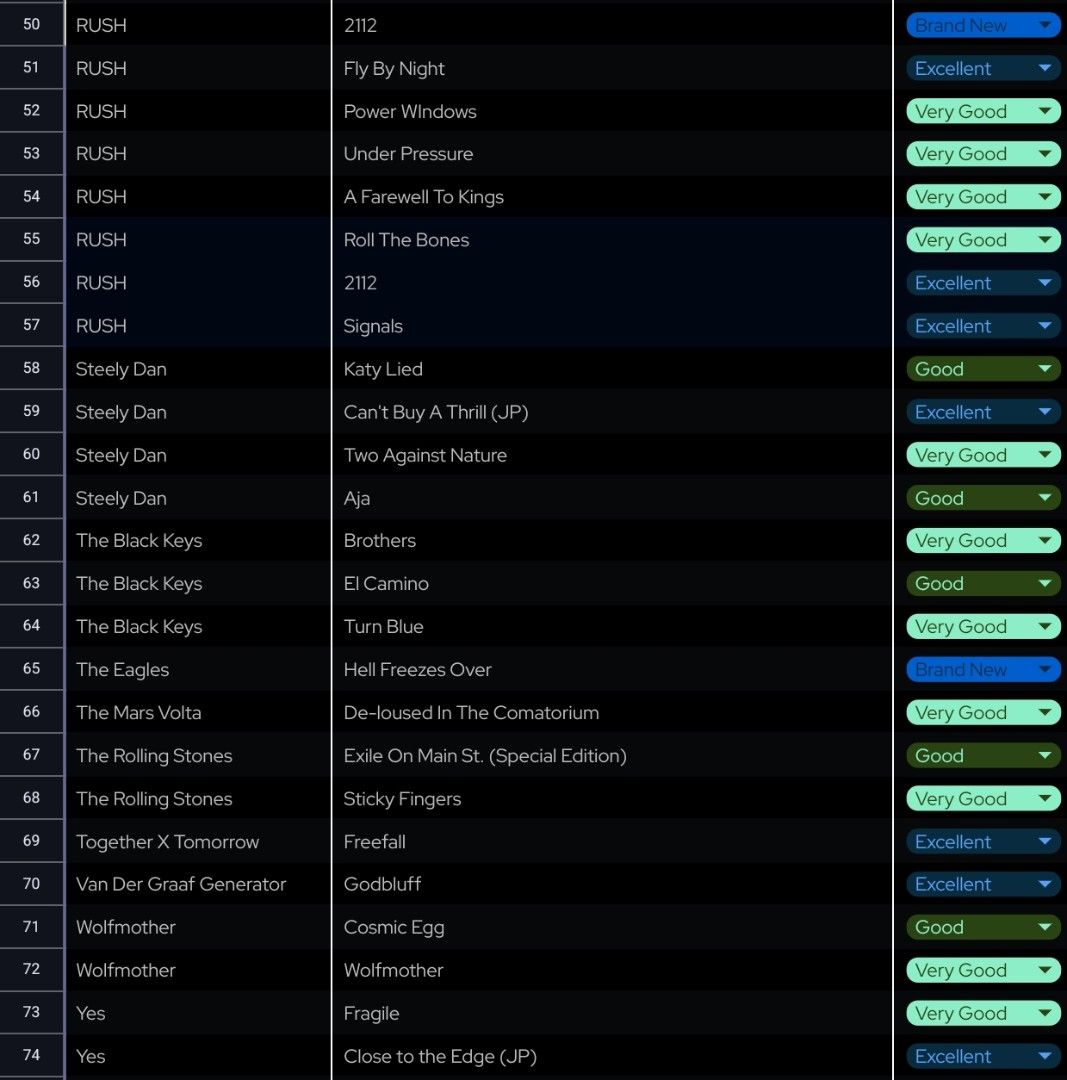 Assorted Rock CDs (Category: CDs & DVDs) located in Kuala Lumpur. Submitted by museflash (Listing ID 1428104821, Image 3). Description: Have over 100 CDs from following bands. All under rock genre, but mostly prog rock. PM for price and availability. Bands: Donald Fagen Electric Light Orchestra Genesis Green Day Haken Jethro Tull King Crimson (full collection) Metallica Muse Pink Floyd Porcupine Tree Primus Queen Queens of the Stone Age Radiohead