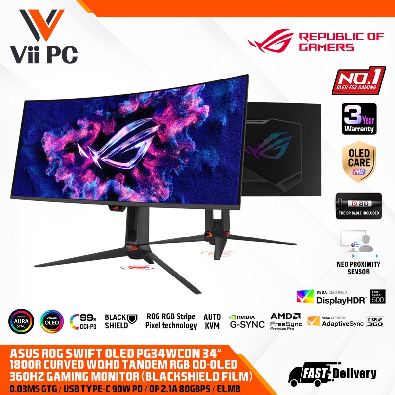 ASUS ROG SWIFT OLED PG34WCDN Gaming Monitor- Tandem RGB QD-OLED with ...