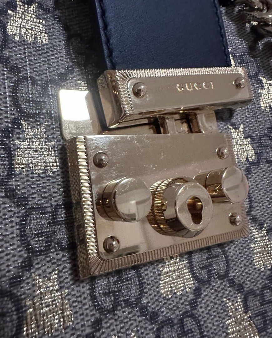 Authentic Gucci Padlock Bee Print Small Shoulder Bag (Category: Luxury Bags & Wallets) located in Manila. Submitted by luxestuffph (Listing ID 1428161807, Image 2). Description: - Authentic Gucci Padlock Bee Print Small Shoulder Bag. - Features the iconic bee print design. - Compact shoulder bag size. - Includes padlock closure and chain strap. - A stylish and elegant accessory..