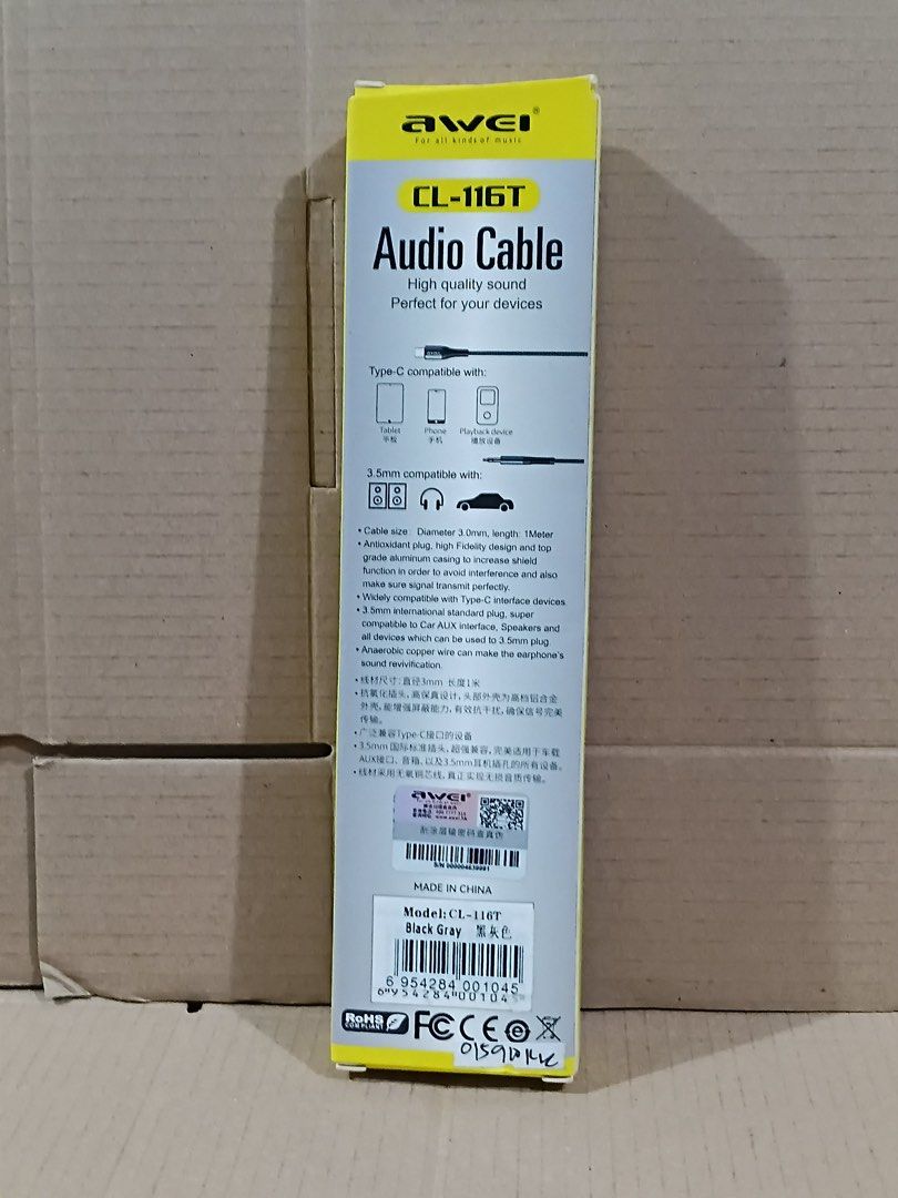 Awei Type-C to Aux 3.5mm Audio Cable (Category: Other Audio Equipment) located in Manila. Submitted by mxrx_ (Listing ID 1428182715, Image 2). Description: .