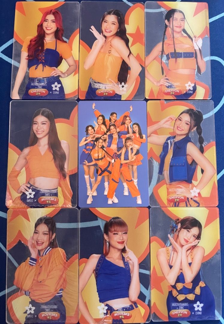 BINI Trading Cards Set (Category: Raw Singles) located in Mandaluyong City. Submitted by wisemoon-5e4f (Listing ID 1428124187, Image 3). Description: Enervon bini pc official with discount and freebies V1- set 9/9 350 V2- set 8/8 with ot8 400 V3- aet 8/8 with ot8 850 with freebies .