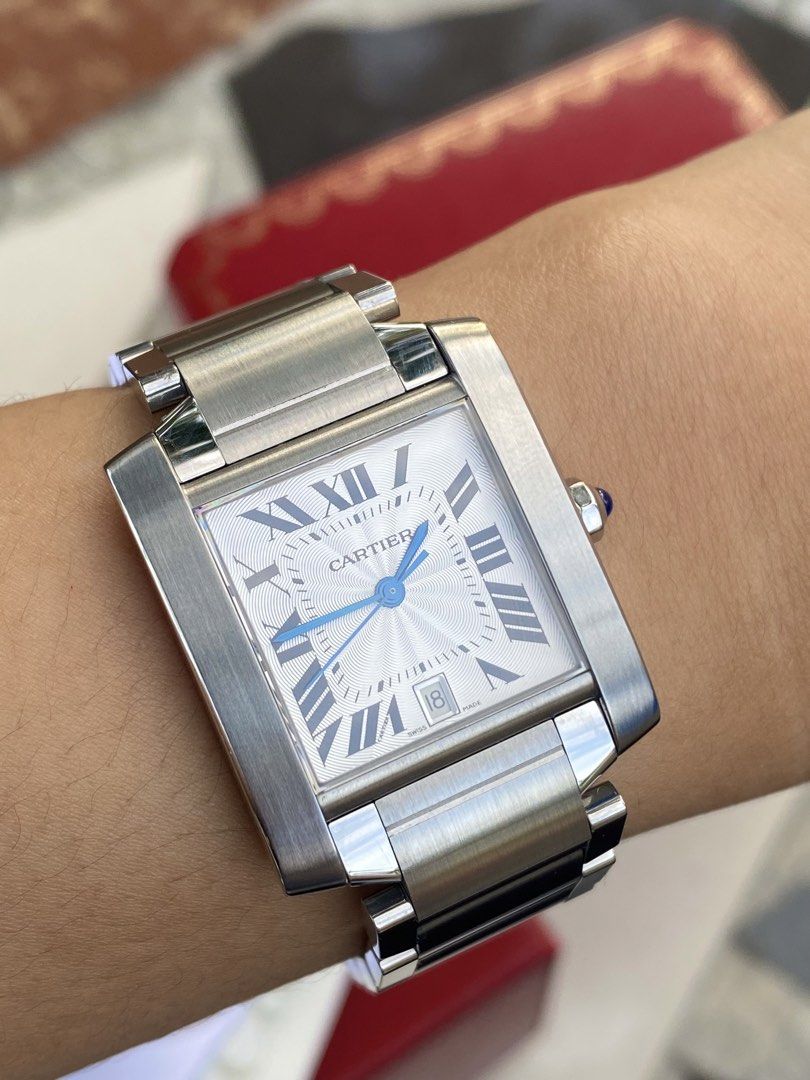 CARTIER TANK FRANCAISE LM - LARGE AUTOMATIC (FULL SET) (Category: Luxury Watches) located in Baliuag. Submitted by watchmechanic (Listing ID 1428201110, Image 2). Description: CARTIER TANK FRANCAISE LM - LARGE AUTOMATIC (FULL SET) Price: ₱225,000 Own a piece of horological history. The Tank Française Large Model is the most sought-after in the line because it features the Automatic movement, making it a true collector's choice compared to the sta