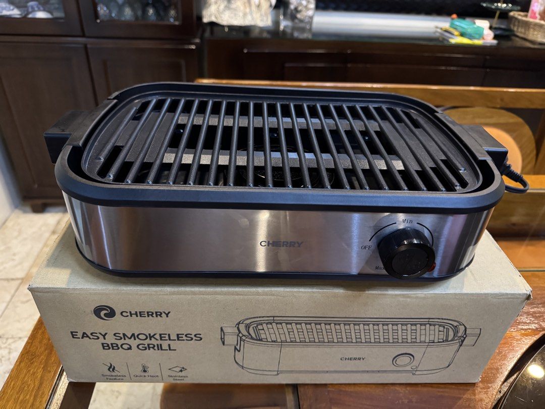 Cherry BBQ Grill (Category: BBQ, Grills & Hotpots) located in Manila. Submitted by rnc.shop (Listing ID 1428185821, Image 1). Description: Cherry Smokeless Grill Feature (Carbon Filter) Quick Heat Easy-to-Clean Easy-to-use 80°C ~ 230°C Temperature 1800W Power Color: Silver Net Weight: 2.45kg Rated Voltage: 220~240V/ 60Hz Product Material: 1.) Housing - PET & Stainless Steel 2.) Pan - Die Cast Aluminum Product Dimensions: 440 × 260 x 100mm.