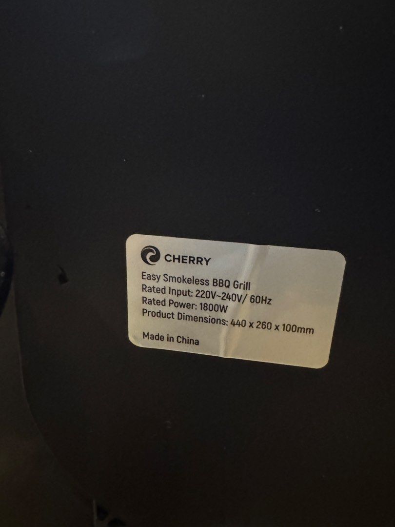 Cherry BBQ Grill (Category: BBQ, Grills & Hotpots) located in Manila. Submitted by rnc.shop (Listing ID 1428185821, Image 3). Description: Cherry Smokeless Grill Feature (Carbon Filter) Quick Heat Easy-to-Clean Easy-to-use 80°C ~ 230°C Temperature 1800W Power Color: Silver Net Weight: 2.45kg Rated Voltage: 220~240V/ 60Hz Product Material: 1.) Housing - PET & Stainless Steel 2.) Pan - Die Cast Aluminum Product Dimensions: 440 × 260 x 100mm.