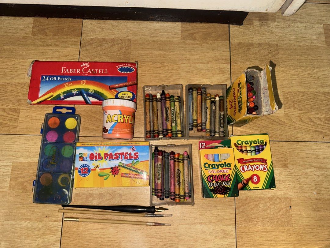 Coloring materials (Category: Craft Supplies & Tools) located in Quezon City. Submitted by elizahao (Listing ID 1428143313, Image 1). Description: Coloring materials Some are used, some are not Crayons, chalk, acrylic paint, oil pastel, watercolor, brushes For take all only.