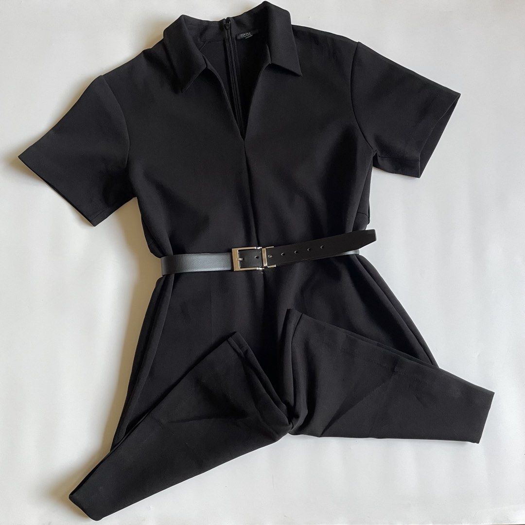 COS Black Jumpsuit with Belt (Category: Jumpsuits) located in Tanza. Submitted by deeclutterer (Listing ID 1428200063, Image 2). Description: COS Open collar jumpsuit (Missing wide black belt) Belt in the photo not included (You may use any wide belt) Sleek, elegant look My fave! Small on tag fits to Medium Good as new! ₱1,200.
