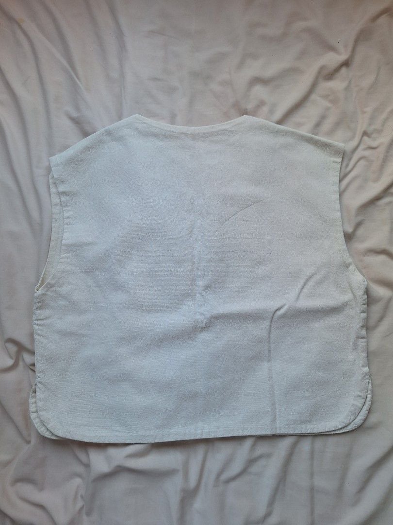 Cream linen Button-up top, Men's Fashion, Tops & Sets, Vests on Carousell