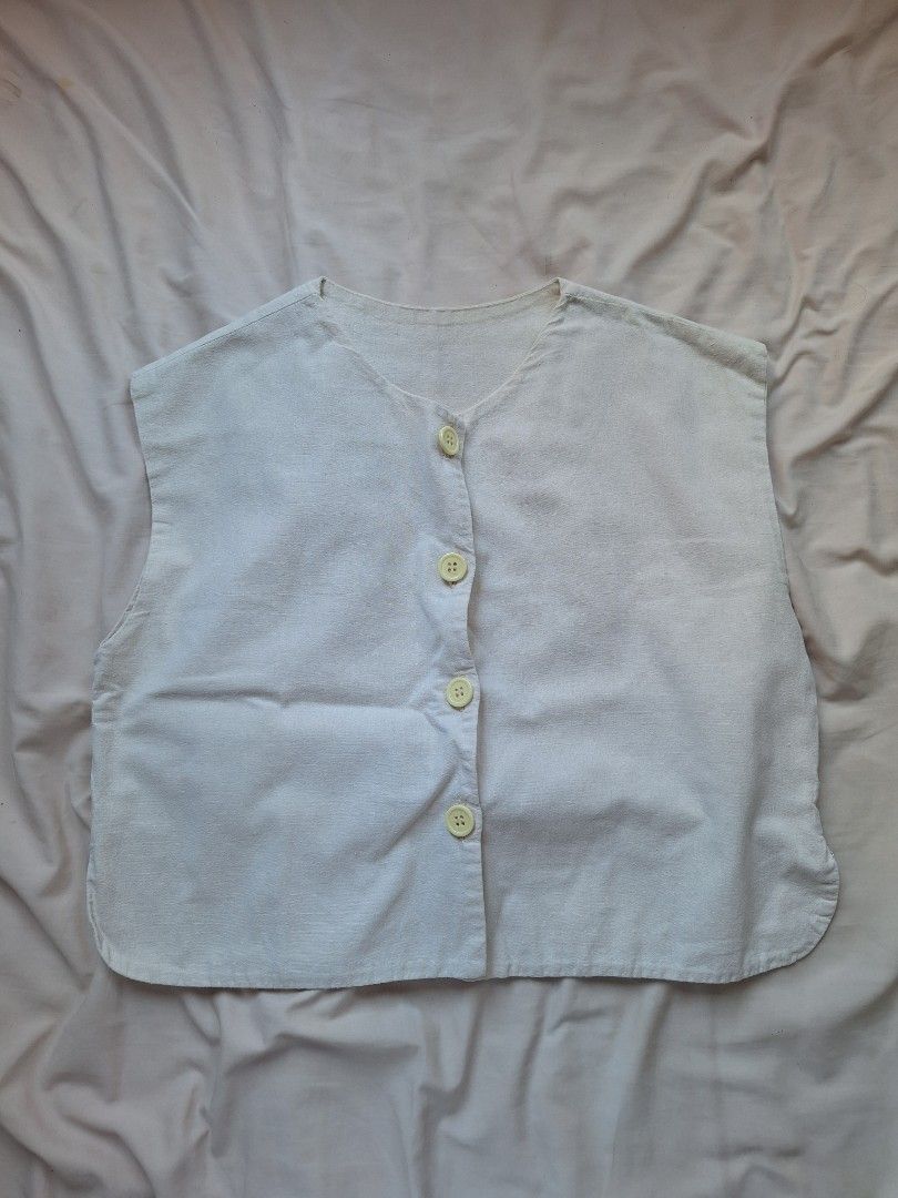 Cream linen Button-up top, Men's Fashion, Tops & Sets, Vests on Carousell