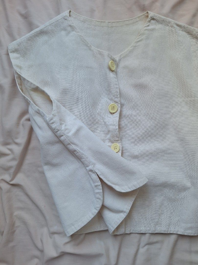 Cream linen Button-up top, Men's Fashion, Tops & Sets, Vests on Carousell