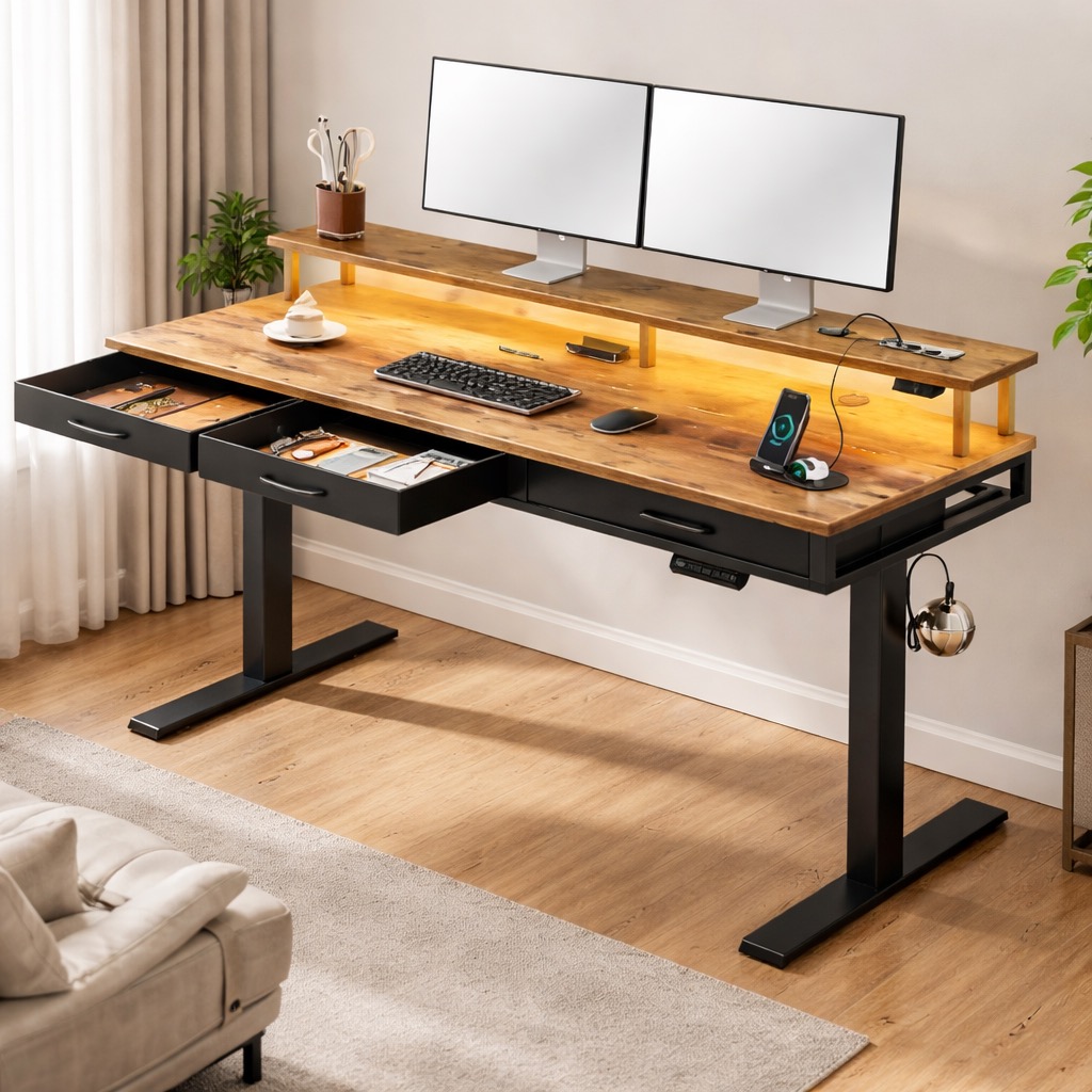 Dual Monitor Computer Work Table | Home Office Gaming Writing Desk ...