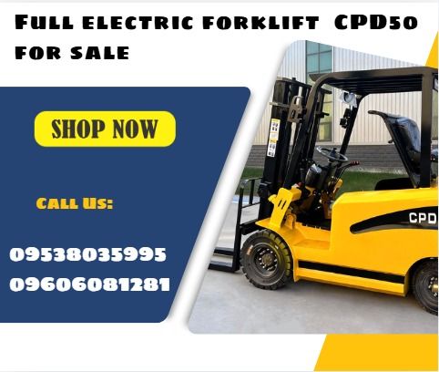 Full electric forklift CPD50 for sale (Category: Home Improvement Tools & Accessories) located in Caloocan City. Submitted by 09513227950 (Listing ID 1428117626, Image 1). Description: Model: CPD50 Max. lifting height:3500mm Loading capacity:5000kg Load center distance:500mm Overall length(no fork):2380mm Overall width:1150mm Gantry height:2180mm Wheelbase:1380mm Fork adjustable range:1060/250 Fork length:1080mm Brake： hydraulic pedal Parking bra