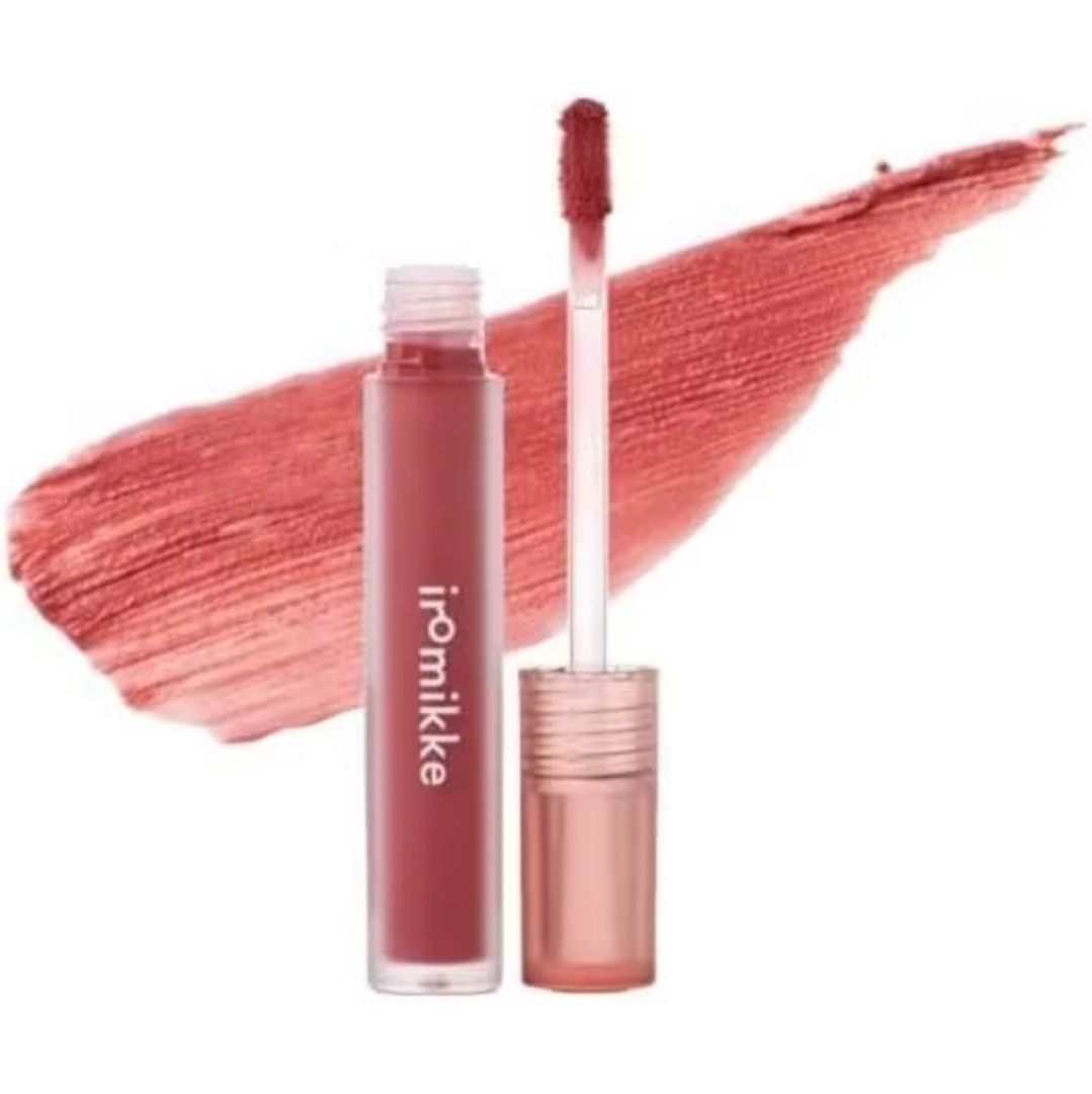 iromikke Fluffy Matte Lip (01 - Cinnamon Oolong) (Category: Makeup) located in Santa Rosa. Submitted by love.princess (Listing ID 1428239998, Image 2). Description: Bought in Japan. Brandnew, sealed, unopened. RFS: Too many lipsticks. Iromikke matte lip in Cinnamon Oolong. Directly from Japan. The product is a matte liquid lipstick with a reddish-brown shade. The packaging includes a clear tube with the brand name and a rose gold cap. The applica