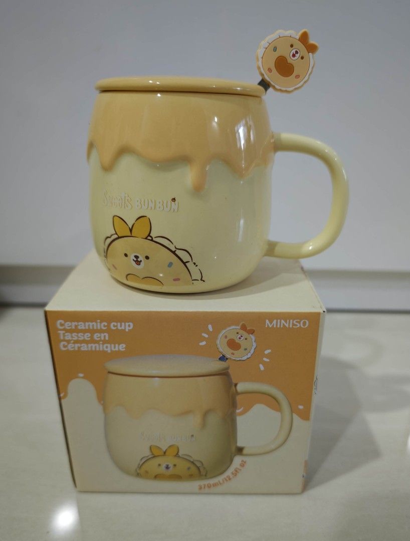 Miniso Sweet Bunbun Ceramic Mug with Lid and Spoon