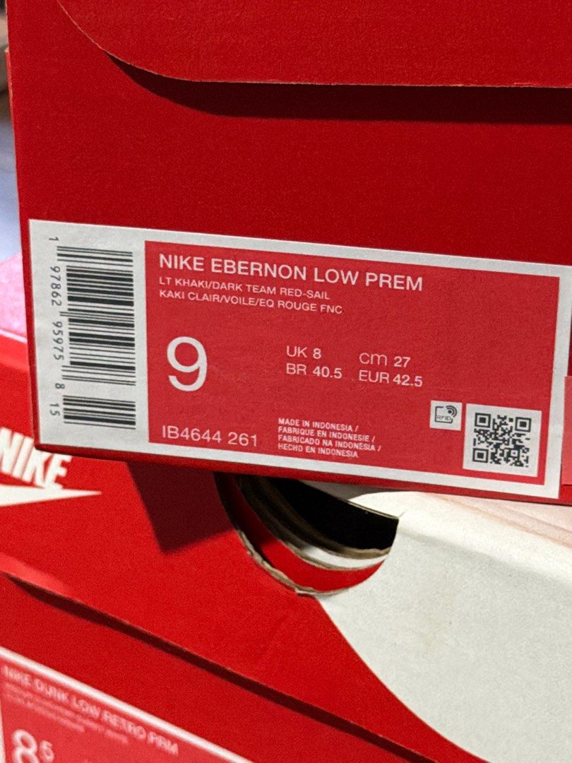 Nike Ebernon Low Prem (Category: Sneakers) located in Las Pinas. Submitted by haynakolauren (Listing ID 1428100826, Image 2). Description: Brand new - never worn Nike Ebernon Low Prem Lt Khaki/Dark Team Red-Sail UK 8 US 9 27cm Loc: Las Pinas Meet up or pick up Las Pinas Lalamove c/o buyer if other loc.