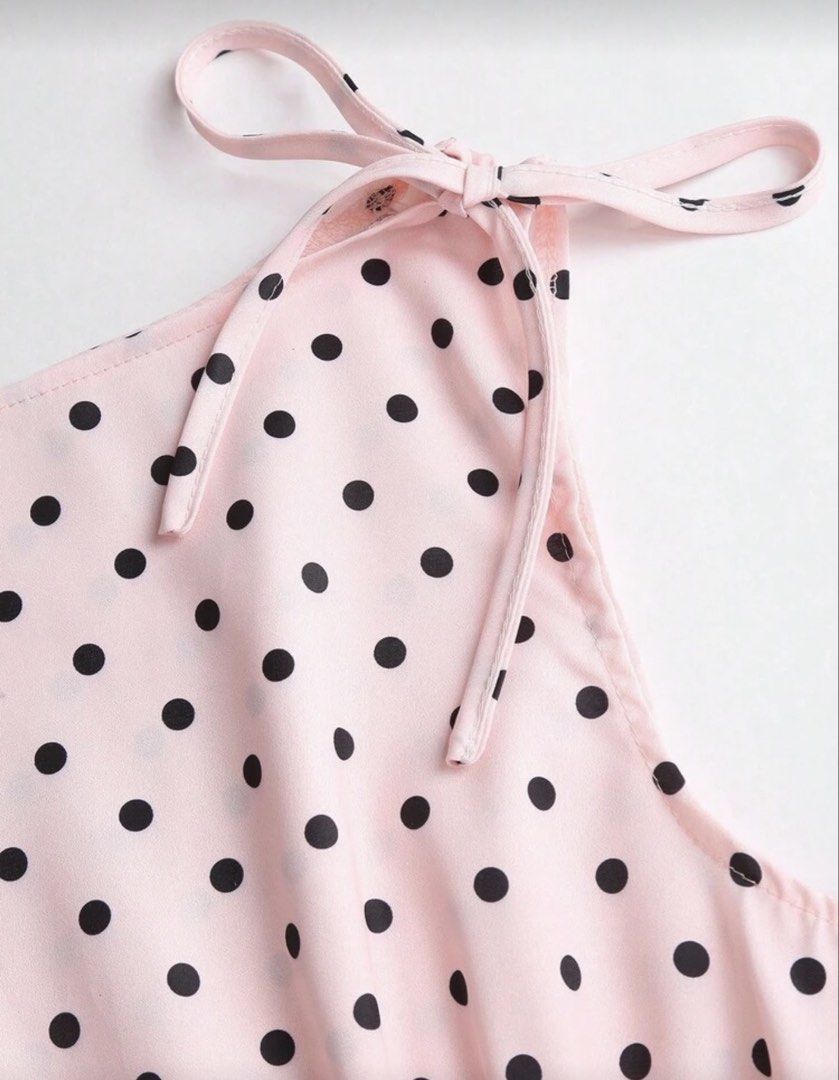 Pink Polka Strap Top (Category: Sleeveless) located in Valenzuela. Submitted by declutterbychi (Listing ID 1428239031, Image 2). Description: — xs to s — never been used — dm for more pics — no lp bought it for 280 rfs: too many clothes .