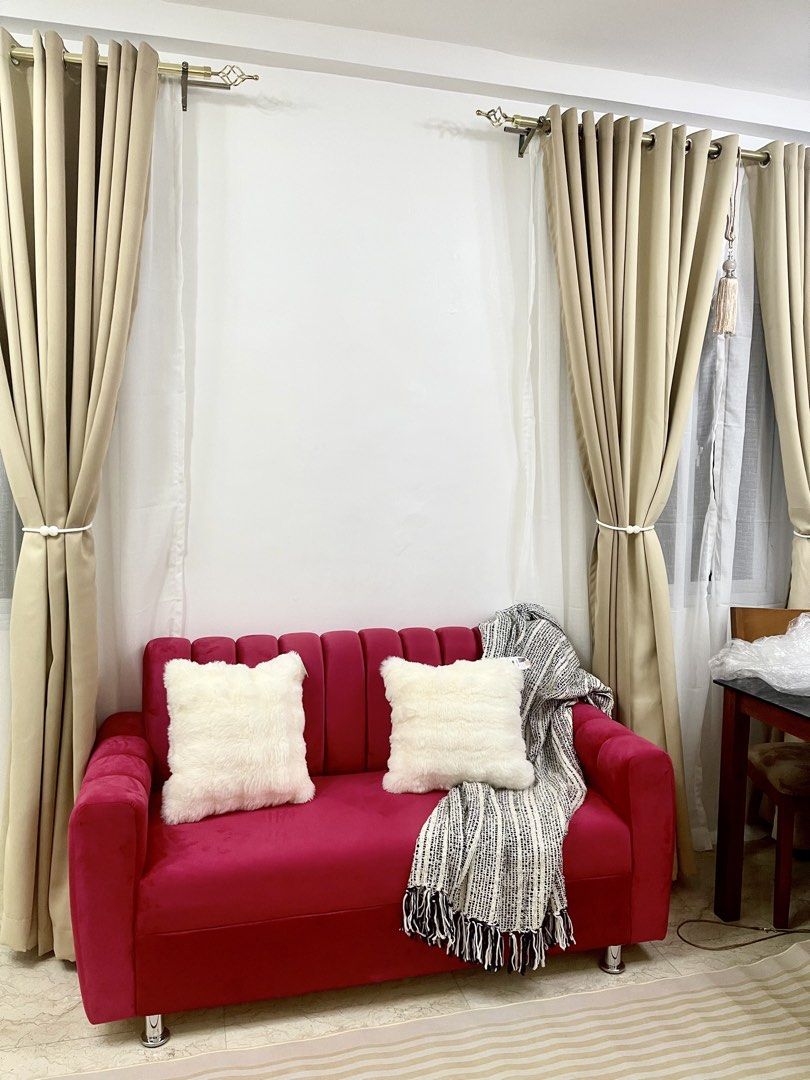 DARK Red Velvet Sofa with Pillows (Category: Sofas) located in Quezon City. Submitted by ivydqueen29 (Listing ID 1428109643, Image 1). Description: Rush 13k Banana type sofa 3 seater Fix na Maganda to! Lakas maka yayamanin sa house RFS: change of plan.