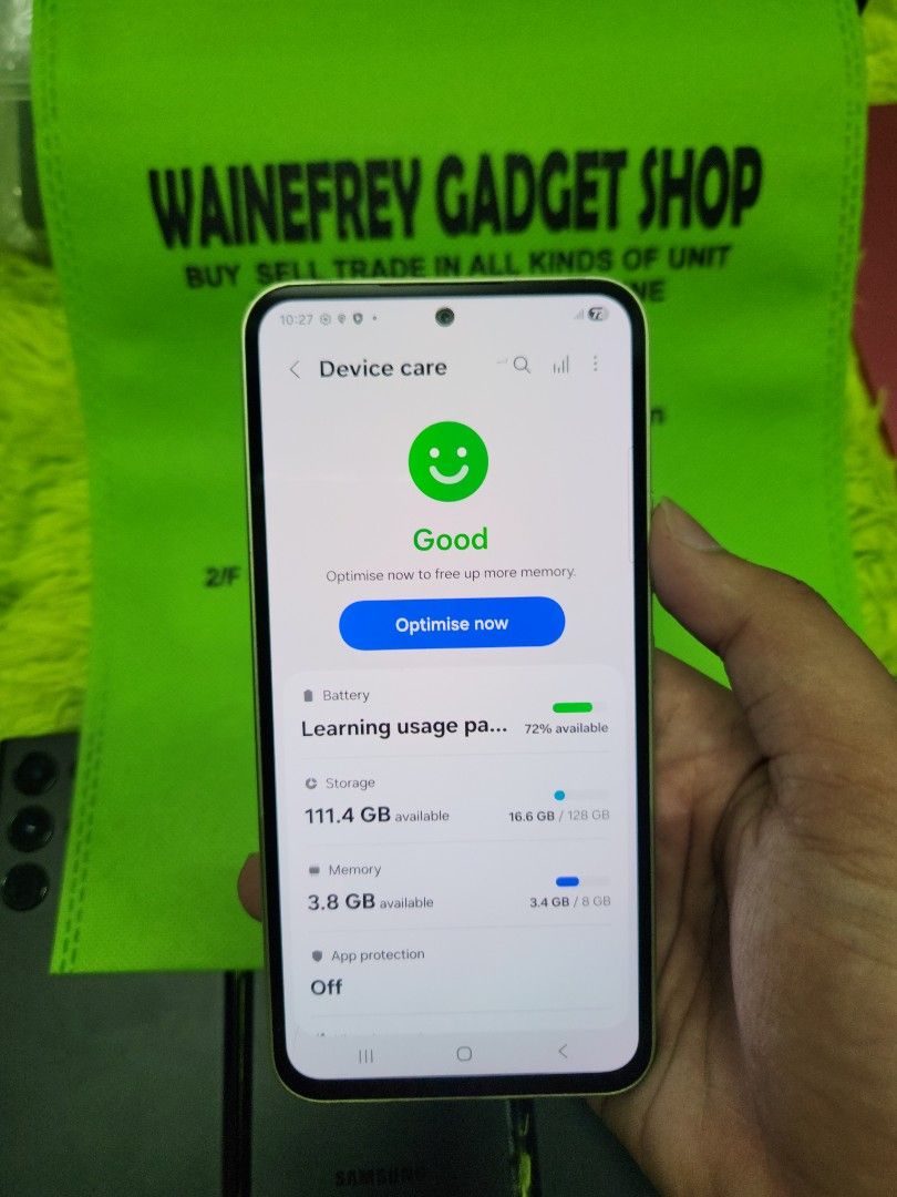 Samsung A54 5G 8/128 (Category: Samsung) located in San Juan City. Submitted by wainefreygadgetshop (Listing ID 1428240853, Image 3). Description: Samsung A54 5G 8/128 (SMART-LOCKED ONLY YUNG DATA) ALL GOODS AT WORKING NO REPAIR HISTORY GAMING PHONE SCREEN TESTED SIGNAL TEST CAMERA SOBRANG LINAW HONEST ISSUE ILALAGAY SA NOTE KUNG MERON MAN PARA AWARE KA! NOTE* *,SMART-LOCKED ONLY YUNG DATA at di MAKINIS di naman nakaka apekto sa smooth performanc
