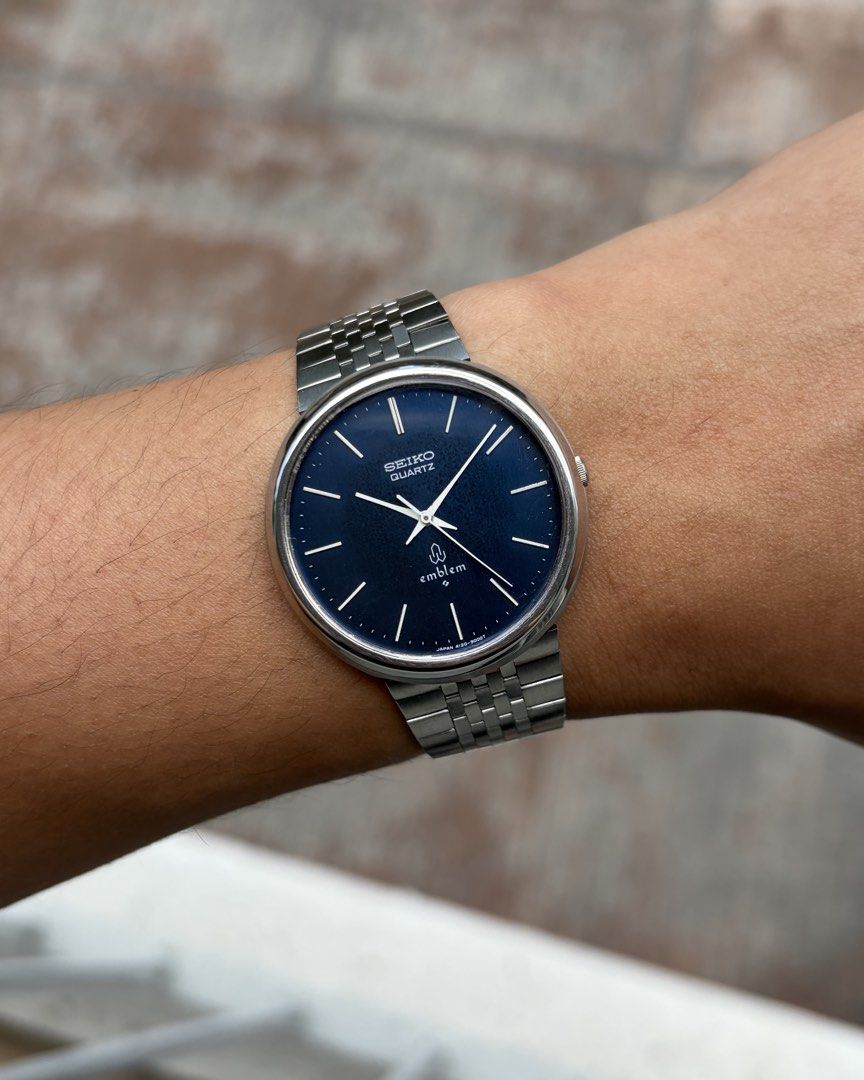Seiko Emblem (Category: Men's Watches) located in Manila. Submitted by watchnetworkph (Listing ID 1428256230, Image 2). Description: Blue fume dial. Result of a beautifully formed patina. #Seiko Emblem BMBY: June 1976 Serial: 670857 Caliber: 4120 - Quartz Size: 35mm • All Original • Sliding lock | can fit any size P7,390 .