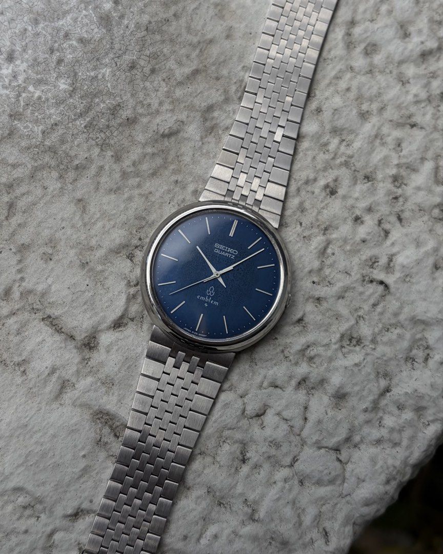Seiko Emblem (Category: Men's Watches) located in Manila. Submitted by watchnetworkph (Listing ID 1428256230, Image 1). Description: Blue fume dial. Result of a beautifully formed patina. #Seiko Emblem BMBY: June 1976 Serial: 670857 Caliber: 4120 - Quartz Size: 35mm • All Original • Sliding lock | can fit any size P7,390 .