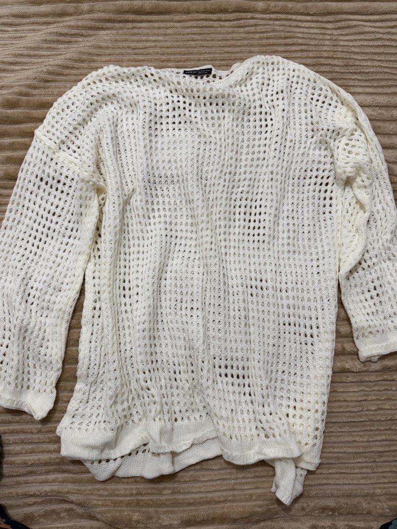 SHEIN White Crochet Cover Up (Category: Coats, Jackets and Outerwear) located in San Simon. Submitted by classystyles (Listing ID 1428252714, Image 1). Description: Never used (naiwan nung ngbora kami) Dami ko ng cover up Bought at 475.