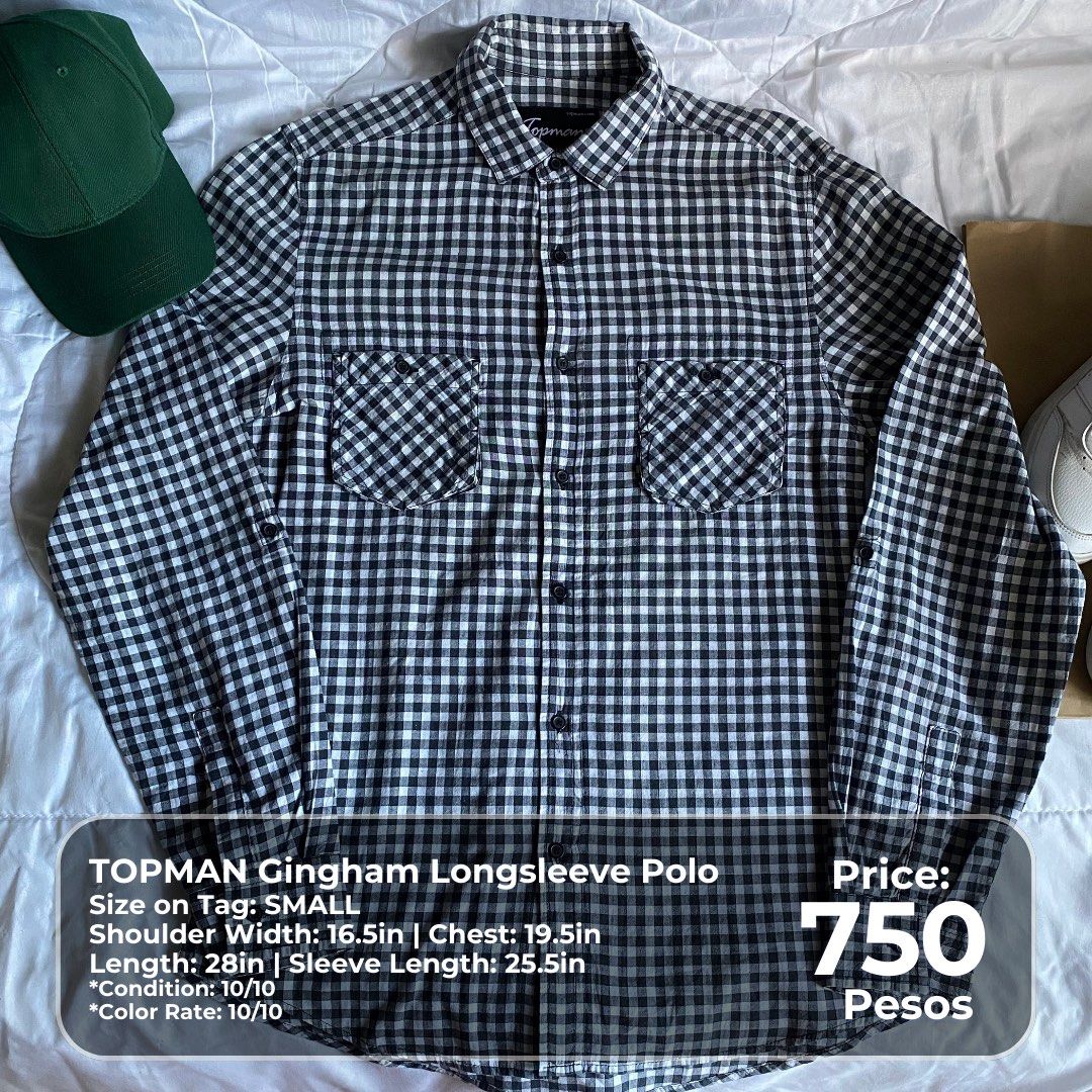 Topman Gingham Longsleeve Polo - Small (Category: Tshirts & Polo Shirts ) located in Pasig City. Submitted by thatgirlsamlara (Listing ID 1428190069, Image 1). Description: ‼️ Check each photo for size and price details ❌ No asking for when worn photos ‼️LAST PRICE POSTED 🚫 Will not entertain lowballers and mga hindi marunong magbasa ng description FREQUENTLY ASKED QUESTIONS 𝗟𝗼𝗰𝗮𝘁𝗶𝗼𝗻: Santolan, Pasig City 𝗠𝗼𝗱𝗲 𝗼𝗳 𝗣𝗮𝘆𝗺𝗲𝗻𝘁: Gc