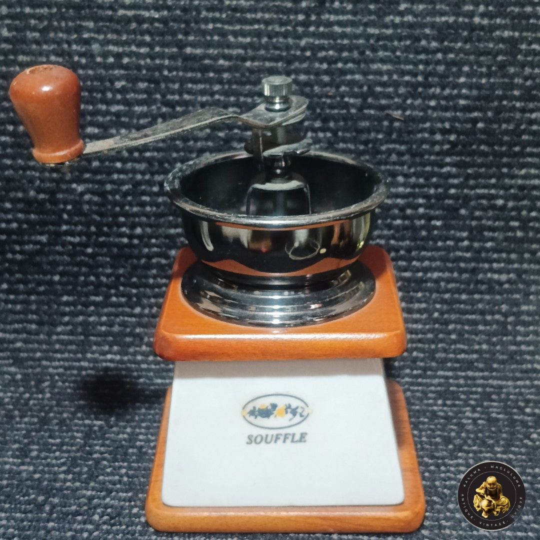 Vintage Wooden Coffee Grinder (Category: Coffee & Tea Tableware) located in Meycauayan. Submitted by ka_luma (Listing ID 1428140496, Image 2). Description: Shipping - Flash Express| Lalamove Payment - Gcash | Bank Transfer [S1-R3] Vintage coffee grinder features a wooden base and a metal grinding mechanism. It has a drawer for collecting ground coffee and a hand crank with a wooden handle. The grinder has a white front panel with the word "CAFE" 