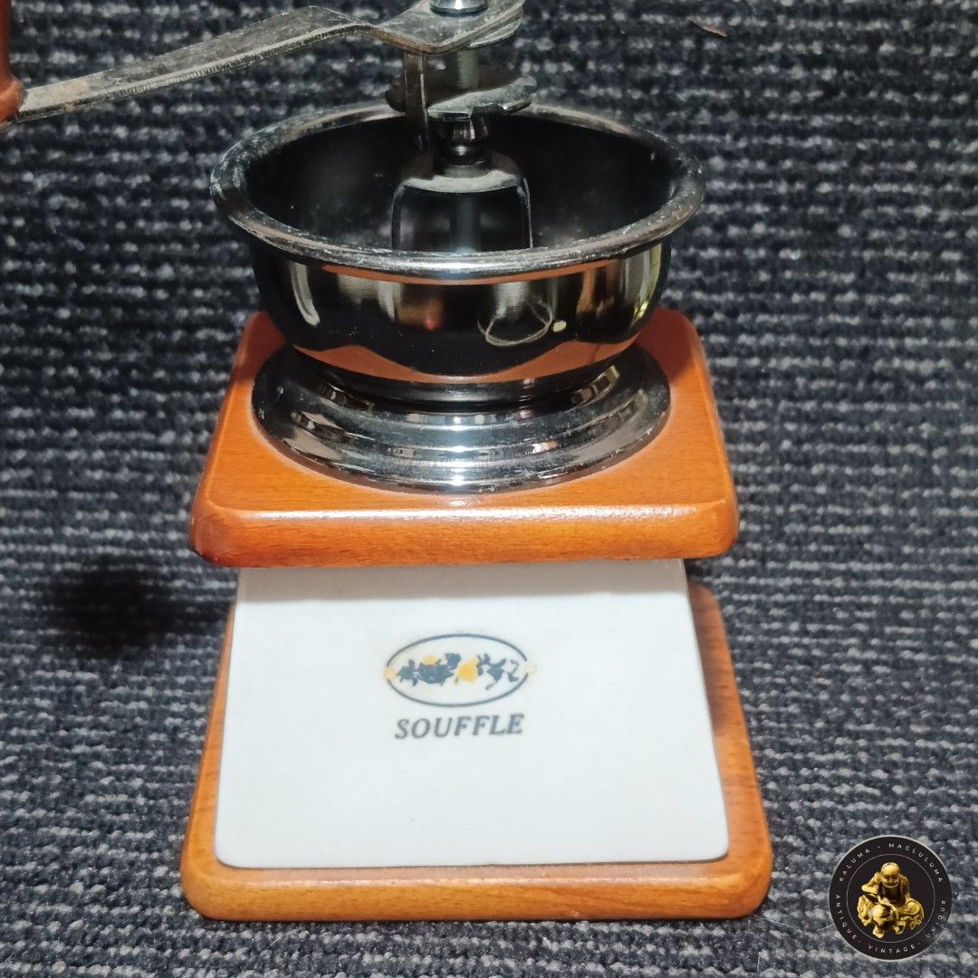 Vintage Wooden Coffee Grinder (Category: Coffee & Tea Tableware) located in Meycauayan. Submitted by ka_luma (Listing ID 1428140496, Image 3). Description: Shipping - Flash Express| Lalamove Payment - Gcash | Bank Transfer [S1-R3] Vintage coffee grinder features a wooden base and a metal grinding mechanism. It has a drawer for collecting ground coffee and a hand crank with a wooden handle. The grinder has a white front panel with the word "CAFE" 