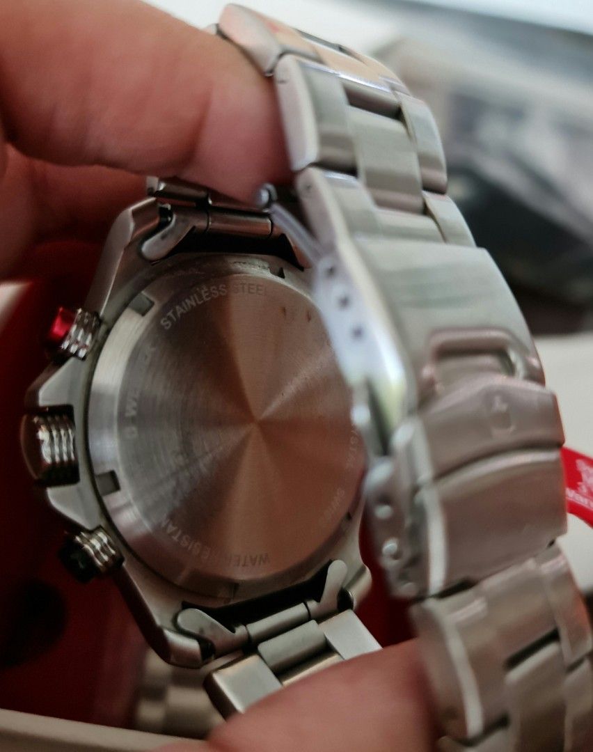Wenger Stainless Steel Chronograph Watch (Category: Men's Watches) located in Manila. Submitted by missarvic (Listing ID 1428149141, Image 3). Description: Wenger SeaForce Chrono watch is a Swiss-made timepiece featuring a stainless steel bracelet and a black dial. .