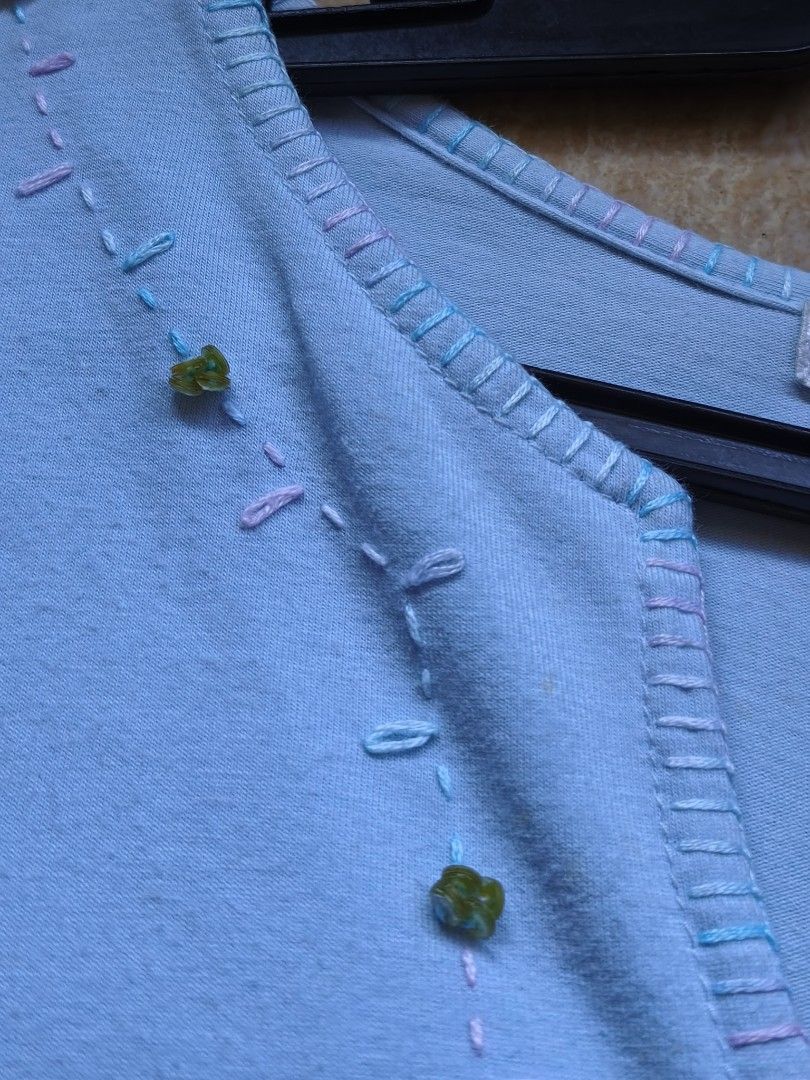 Works Long Sleeve Top - Size M (Category: Longsleeves) located in Manila. Submitted by aaa_sy (Listing ID 1428143914, Image 3). Description: 90s / y2k beaded long sleeve has a few bleach stains but not noticeable since color of shirt is already super light blue.