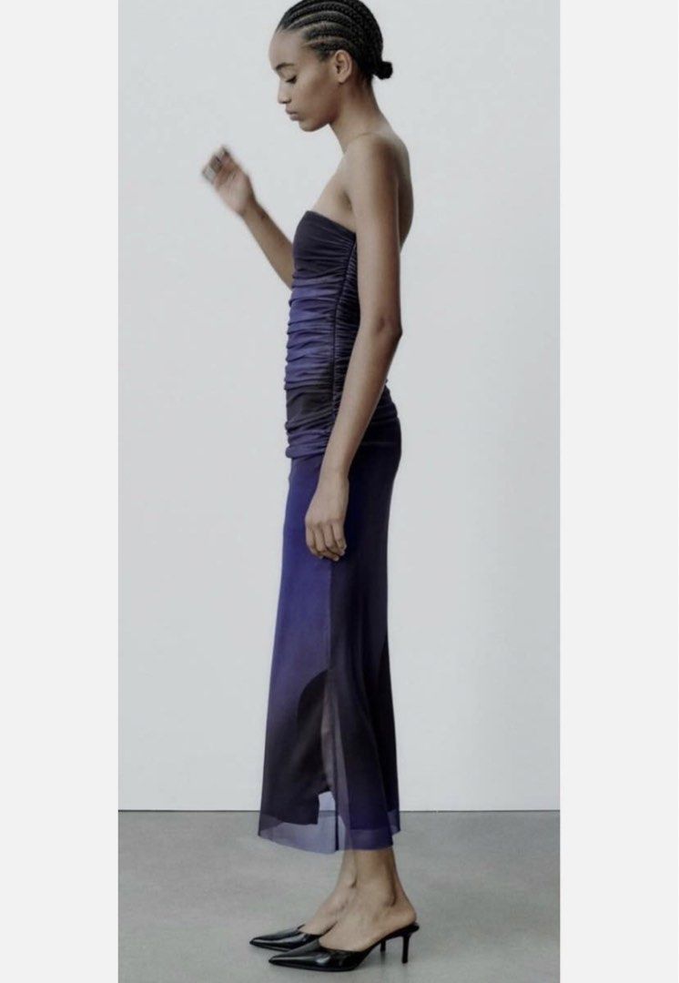 Zara Strapless Ruched Midi Dress (Category: Dresses) located in Cebu City. Submitted by declutter_ysh (Listing ID 1428208757, Image 2). Description: - Authentic Midi Zara Dress - Used once - Size Xs .