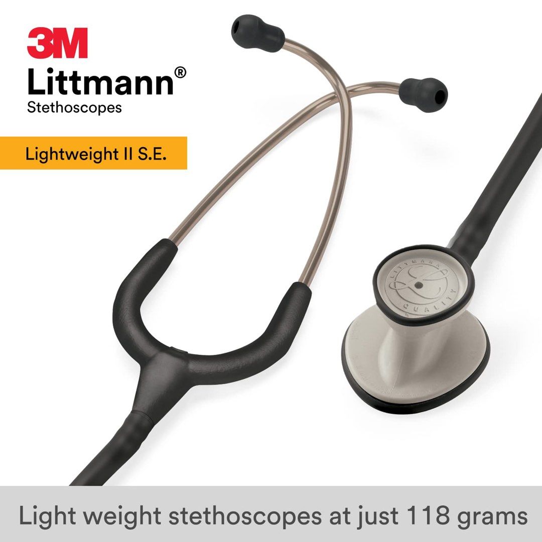 3M Littmann Lightweight II S.E. Stethoscope (Category: Medical Supplies & Tools) located in Quezon City. Submitted by preloved.amd26 (Listing ID 1428422143, Image 3). Description: - Lightest weight of all Littmann adult stethoscopes at just 118 grams. - Dual-sided chestpiece provides versatility of both a tunable diaphragm and open bell. - Tear-drop shape for easy fit under blood pressure cuff - Anatomically designed headset is angled to meet the