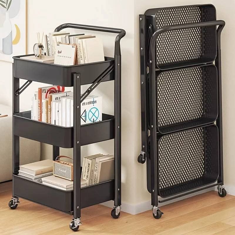 3-Tier Folding Storage Cart (Category: Storage Boxes & Baskets) located in Manila. Submitted by jelai.cybyb (Listing ID 1428357396, Image 1). Description: 3-tier storage cart is perfect for organizing your space. It features a foldable design for easy storage and mobility with wheels. Made of carbon steel with an environmentally friendly baking paint. It has 3 levels and is available in black. It is suitable for use in the kitchen, bathroom, or l