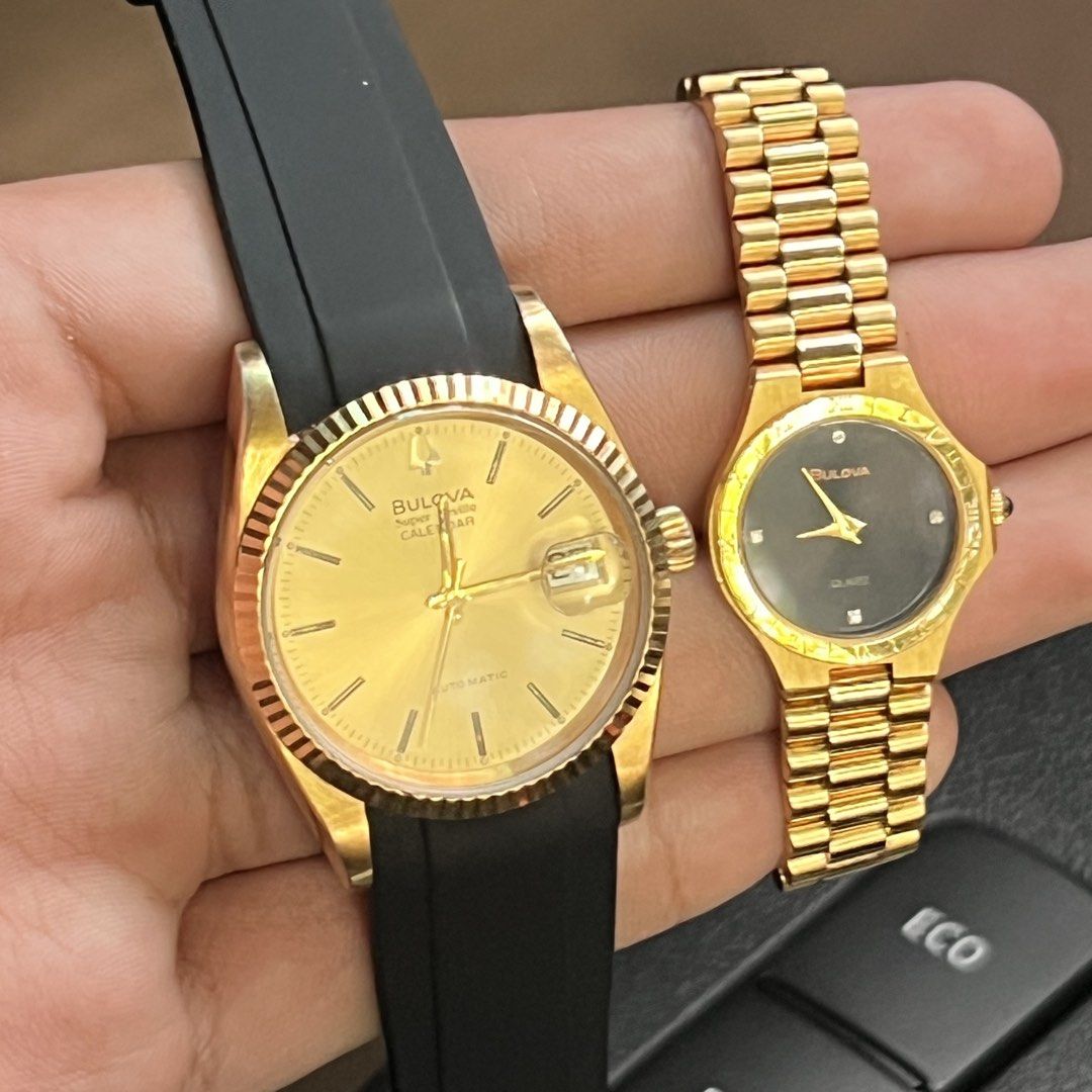 Bulova Gold Watches (Category: Women's Watches) located in Manila. Submitted by marcpimentel2323 (Listing ID 1428343786, Image 1). Description: Bulova womens and mens watches Sold as bundle or per piece 15500 for the datejust mens 5500 for the womens Dm for last price.