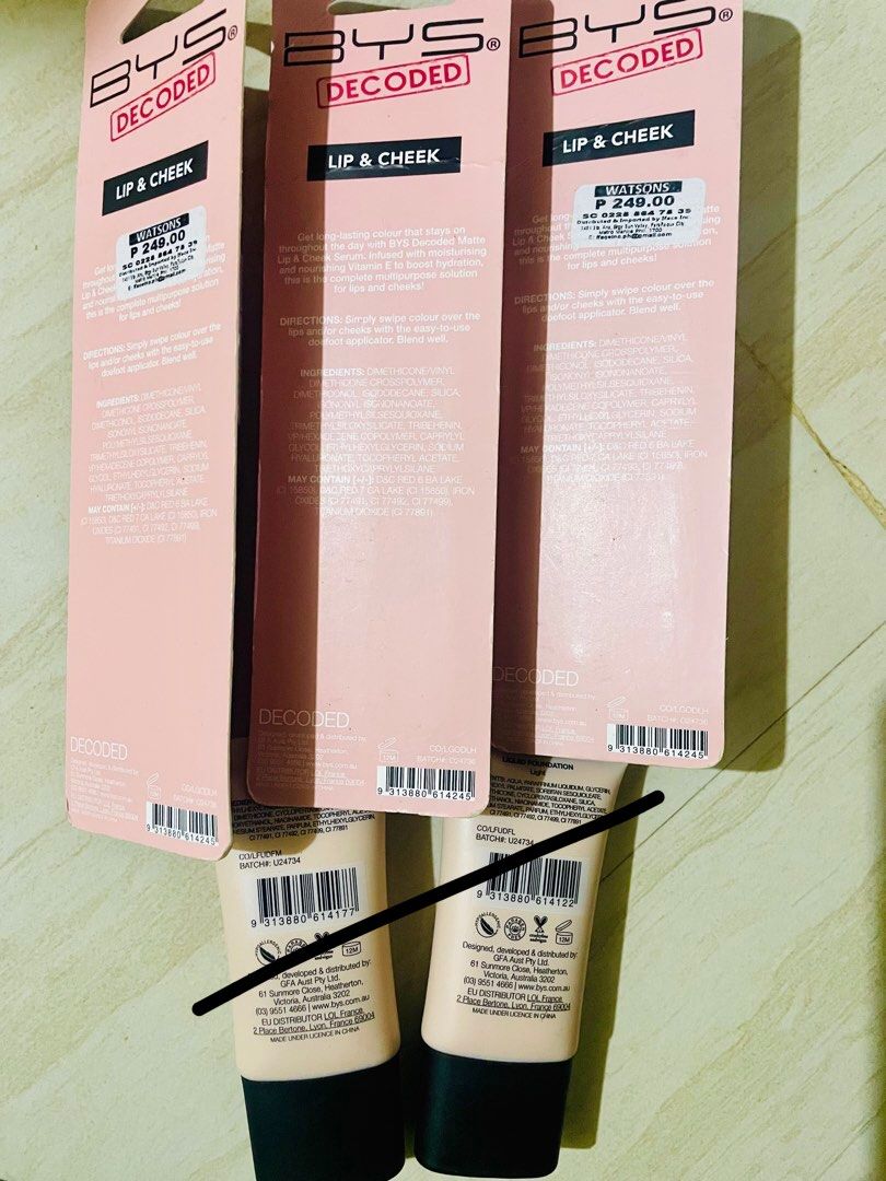 BYS Decoded Lip & Cheek and Mattifying Foundation Makeup Bundle Set Take All (Category: Makeup) located in Rizal. Submitted by gentle.decluttering (Listing ID 1427242665, Image 2). Description: all brand new nabili last 12.12, ₱125 each or Take All-₱500.