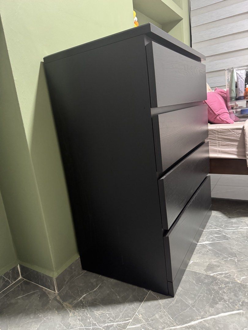 IKEA Black 4-Drawer Dresser, Furniture & Home Living, Furniture, Shelves,  Cabinets & Racks (Ready-Made) on Carousell