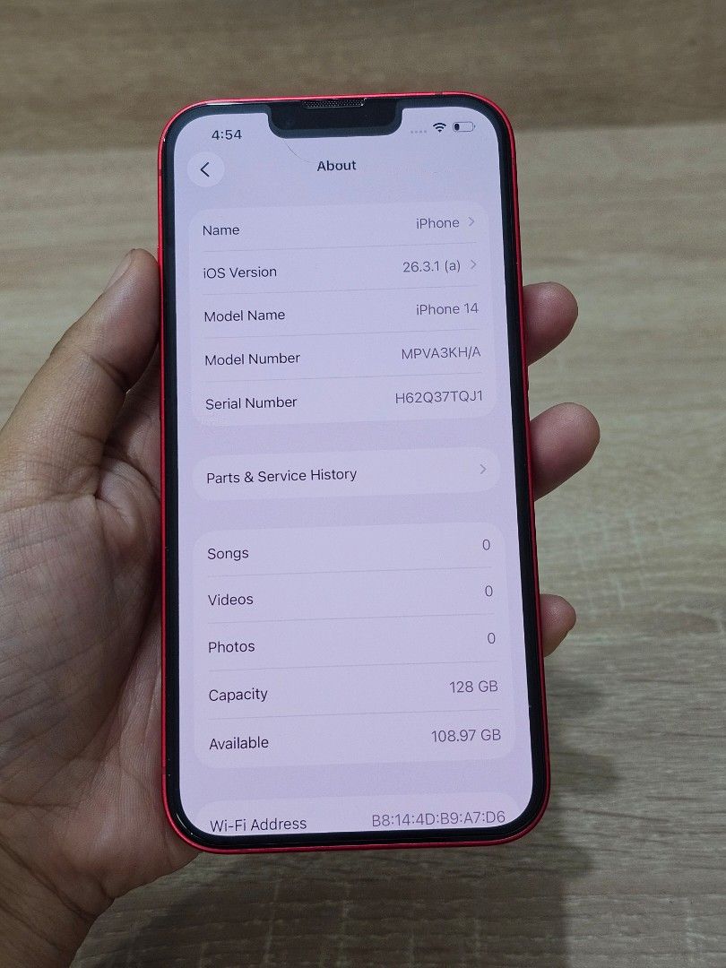 IPHONE 14 128GB 78%BH (Category: iPhone 14 Series) located in Rizal. Submitted by bheviers14 (Listing ID 1424378008, Image 3). Description: IPHONE 14 128GB 78% battery health Factory unlocked All working ✅️ Test to sawa Unli reset Mandaluyong store pick up loc (NO meet up) No issue performance unit only NO SWAP DM NALANG PO Beverly Matilos or MESSAGE SA # KO .DI AKO MAKAREPLY DTO NAKA ONHOLD.