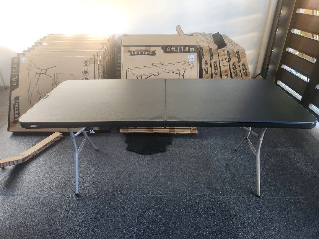 Lifetime 6ft Folding Table (Category: Tables & Sets) located in Marikina City. Submitted by dc778w (Listing ID 1428404301, Image 3). Description: Lifetime 6ft table BLACK fold in half BRANDNEW with box and sealed item 100% original Php2500 each Fixed price Non negotiable 10pcs or more free 1pc Lifetime personal table black Promo! Buy 10pcs and up get Free 1 pc Lifetime personal table Pick up in BFRV Las Piñas City Delivery via lalamove/transpotif