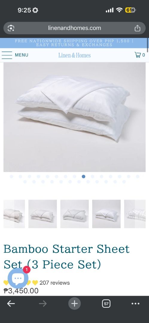 Linen & Homes Bamboo Starter Sheet Set (3 Piece Set) (Category: Bedding & Towels) located in Davao. Submitted by renewfinds (Listing ID 1428380549, Image 2). Description: Linen & Homes Bamboo Bedsheet Set Full Size 1x Fitted Sheet (Full: 54 × 75 × 16") 2x Pillowcase (20x30") Condition: 8/10 P1250 (SRP P3450).