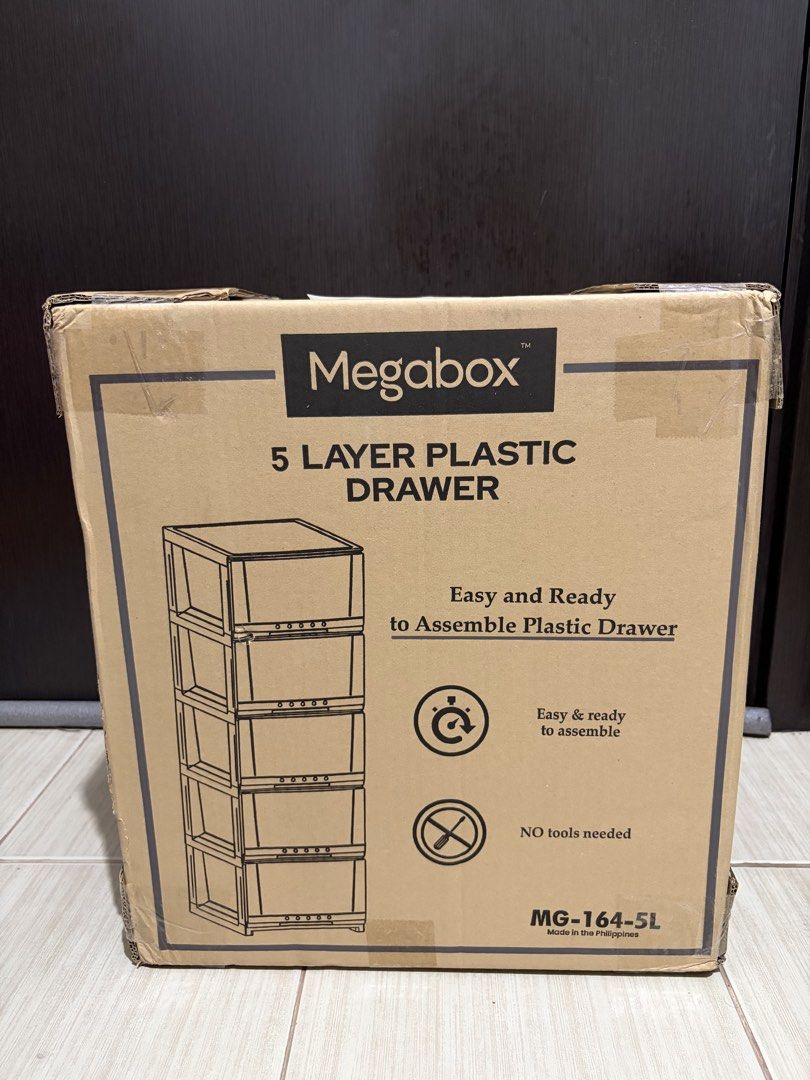 Megabox 5 Layer Drawer (Ash Grey) (Category: Shelves, Cabinets & Racks) located in Mandaluyong City. Submitted by jb_banez (Listing ID 1428329912, Image 2). Description: - Selling for only ₱1000 - Brand new and Sealed.