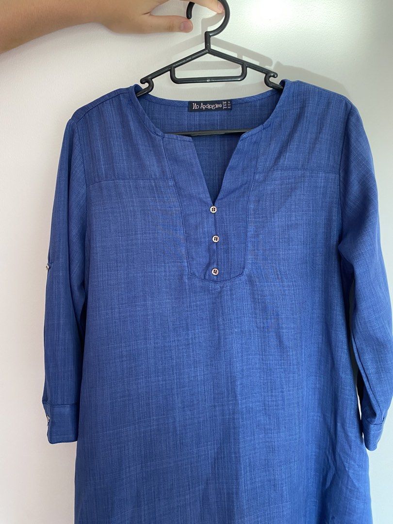 No Apologies Denim Blue Dress (Category: Dresses) located in Paranaque City. Submitted by livefire_87f850 (Listing ID 1428310674, Image 2). Description: Brand: No Apologies Size: M Color: Blue denim Details: 3/4 sleeve can be shortened Condition: Barely used Payment: GCash payment Delivery: Lalamove or J&T.