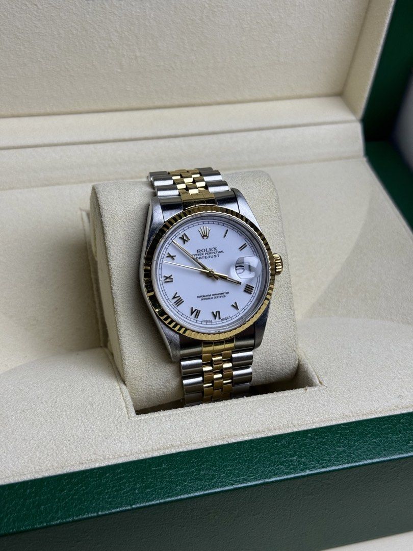 Rolex Datejust (Category: Luxury Watches) located in Quezon City. Submitted by LuxPieces (Listing ID 1428420812, Image 3). Description: Rolex Datejust Size 36mm Ref. 16233 Watch only White Roman Dial Year 1994 Freshly serviced and polished 345k only.