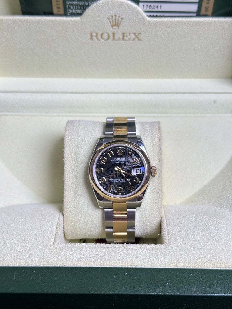 Rolex Datejust Junior (Category: Luxury Watches) located in Quezon City. Submitted by LuxPieces (Listing ID 1428420580, Image 1). Description: Rolex Datejust Junior Size Ref. 178241 Black Arabic Concentric Dial Full Set Year 2010 Amazing condition 525k only.