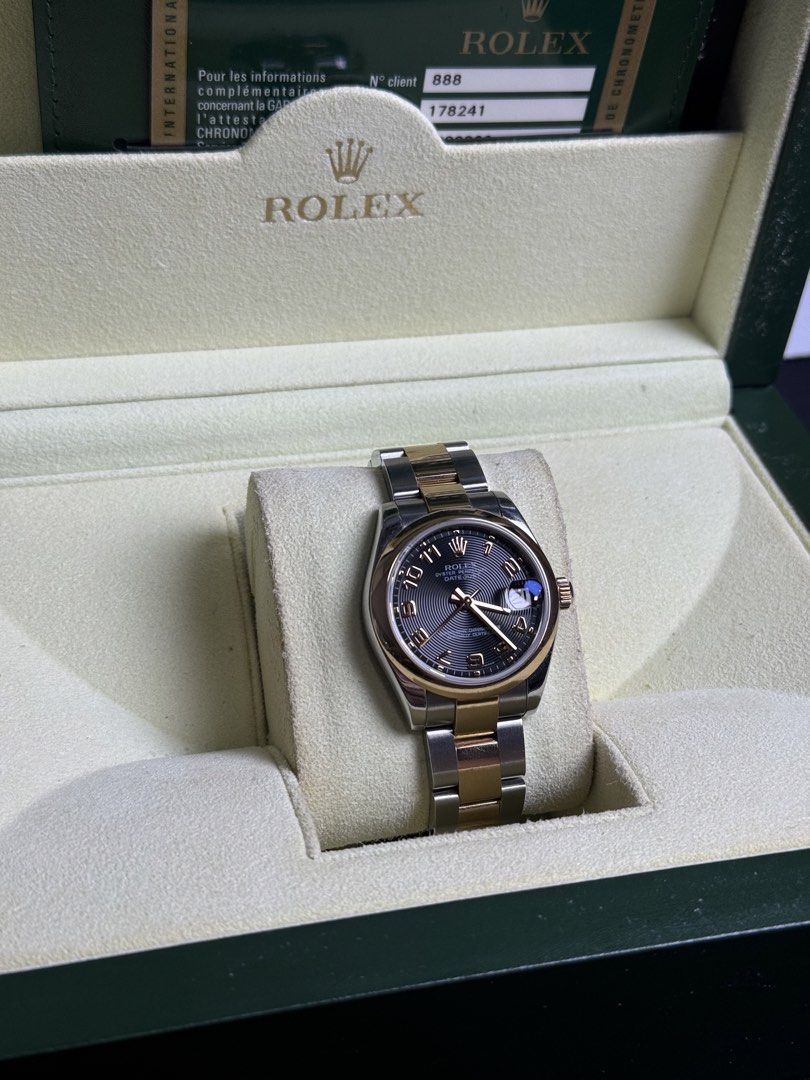 Rolex Datejust Junior (Category: Luxury Watches) located in Quezon City. Submitted by LuxPieces (Listing ID 1428420580, Image 2). Description: Rolex Datejust Junior Size Ref. 178241 Black Arabic Concentric Dial Full Set Year 2010 Amazing condition 525k only.