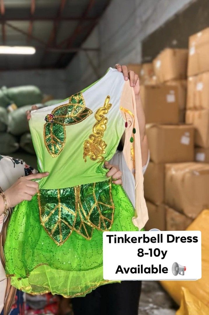 Tinkerbell Dress for Kids (Category: Babies & Kids Fashion) located in Manila. Submitted by juliemarce22943 (Listing ID 1428396100, Image 1). Description: Adorable Tinkerbell dress perfect for kids aged 8-10 years old. Features a vibrant green color with leaf-like details on the skirt and bodice. The dress has gold accents and a unique design. Available now!.