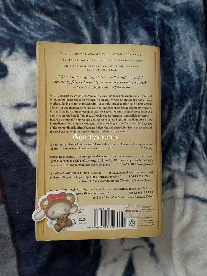 Alexander Hamilton by Ron Chernow Book (Category: Storybooks) located in Manila. Submitted by gentlyyours_v (Listing ID 1428515726, Image 2). Description: 📚“Alexander Hamilton” by Ron Chernow Book 💰 Price: ₱450.00 (Gcash Payment, bought for ₱1,051 from fullybooked) 📖 Condition: PRELOVED, Well Used ‼️: Visible dents + Yellowing pages + Spine cracked 📍 Location: Metro Manila 🚚 Delivery Options: Lalamove 📦 Shipping fee shouldered by buyer 📬 S