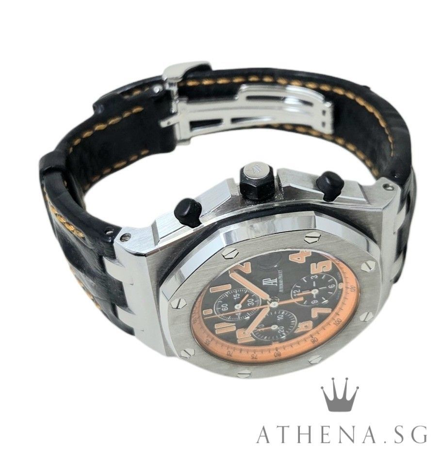 AUDEMARS PIGUET ROYAL OAK OFFSHORE CHRONOGRAPH “VOLCANO” “H” SERIES WITH BOX & CERT DATED 04/2011 26170ST.OO.D101.CR.01 (Category: Watches) located in Singapore. Submitted by athenawatches (Listing ID 1428470514, Image 2). Description: JGWAP_142 Brand Audemars Piguet Model 26170ST.OO.D101.CR.01 Series "H" Series Colour of Dial Black Dial with “Méga Tapisserie” Pattern Bezel Fixed Stainless Steel Octagonal Bezel Case Diameter 42mm Case Material St