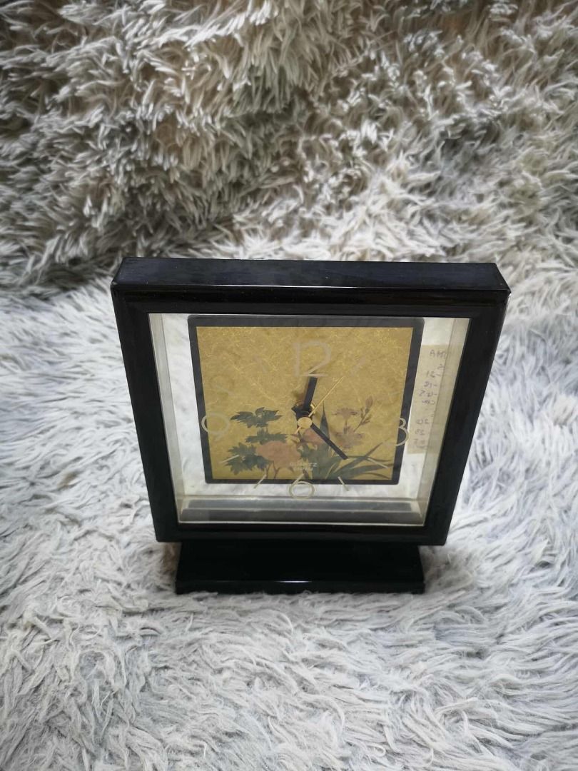 Black lacquer Frame Table Clock (Category: Clocks) located in Santa Cruz. Submitted by jmy_surplus.2 (Listing ID 1428517929, Image 3). Description: Size ; L - 21 W - 18 H - 7 Color ; Black Type ; Table Clock Brand ; No brand Material ; Plastic , Glass Style ; Table Clock From Japan JMA JMY 5 Batch #195.