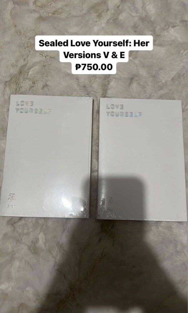 BTS Love Yourself: Her Album (Category: CDs & DVDs) located in Mandaluyong City. Submitted by lhc96 (Listing ID 1428557843, Image 1). Description: Sealed and official ₱750.00 each version.
