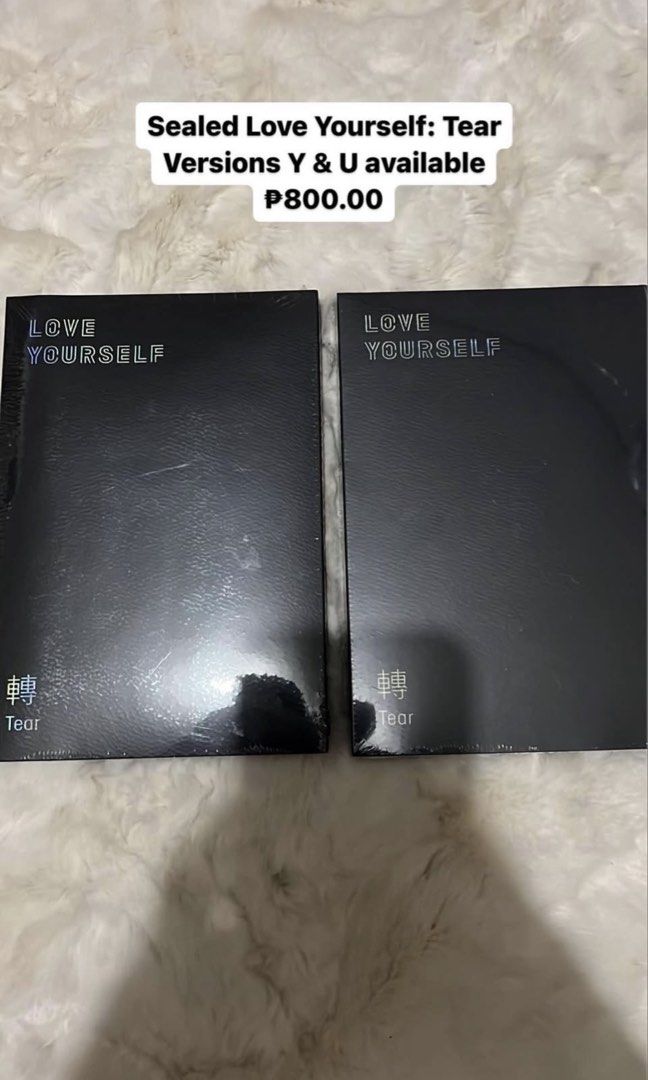 BTS Love Yourself: Tear Album (Category: CDs & DVDs) located in Mandaluyong City. Submitted by lhc96 (Listing ID 1428557964, Image 1). Description: Sealed and official ₱800.00 each version.